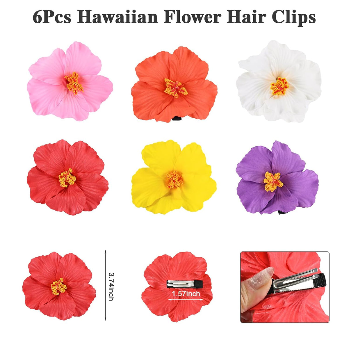 10 pc Hawaiian Flower Hair Clips for Women Hair Accessories-Hibiscus&Orchid