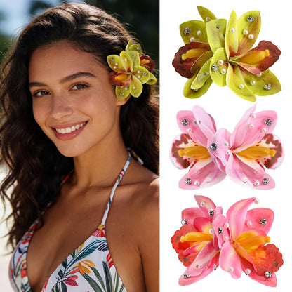 10 pc Hawaiian Flower Hair Clips for Women Hair Accessories-Hibiscus&Orchid