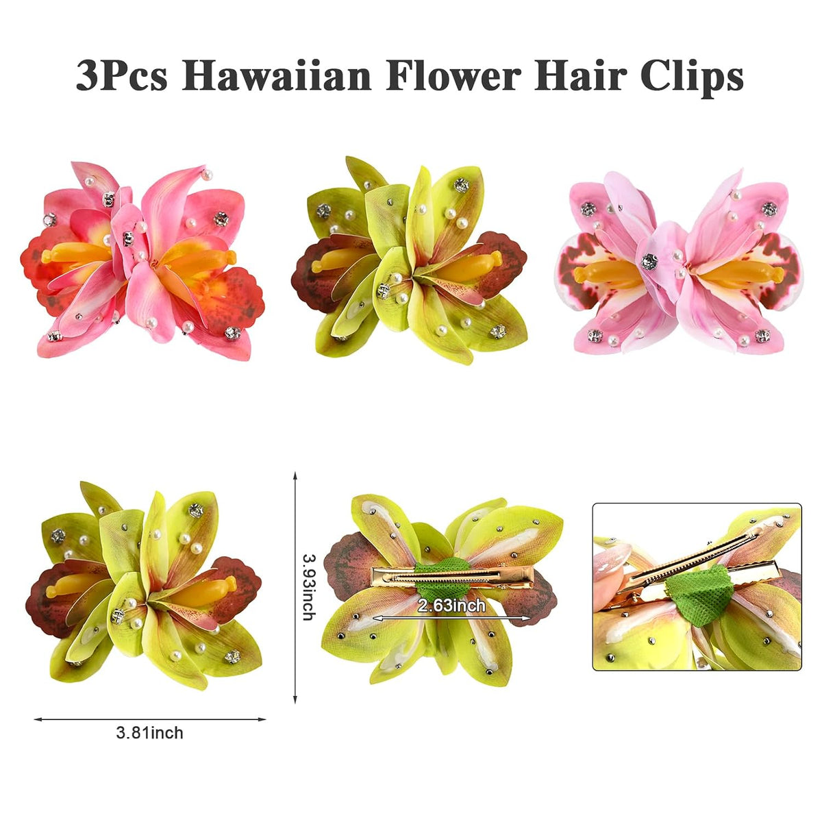 10 pc Hawaiian Flower Hair Clips for Women Hair Accessories-Hibiscus&Orchid