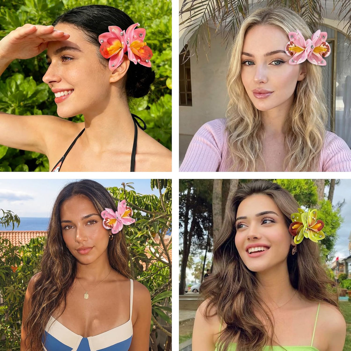 10 pc Hawaiian Flower Hair Clips for Women Hair Accessories-Hibiscus&Orchid