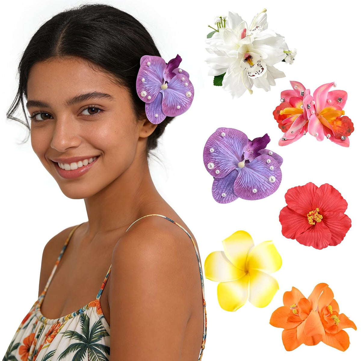 10 pc Hawaiian Flower Hair Clips for Women Hair Accessories-Hibiscus&Orchid