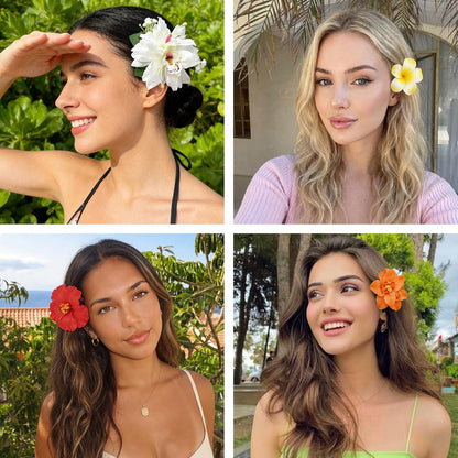 10 pc Hawaiian Flower Hair Clips for Women Hair Accessories-Hibiscus&Orchid
