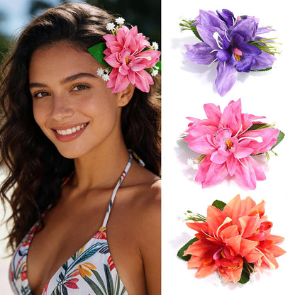 10 pc Hawaiian Flower Hair Clips for Women Hair Accessories-Hibiscus&Orchid