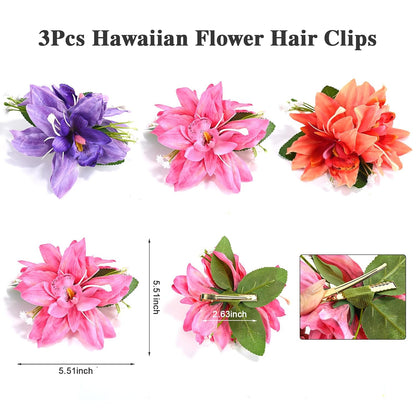 10 pc Hawaiian Flower Hair Clips for Women Hair Accessories-Hibiscus&Orchid