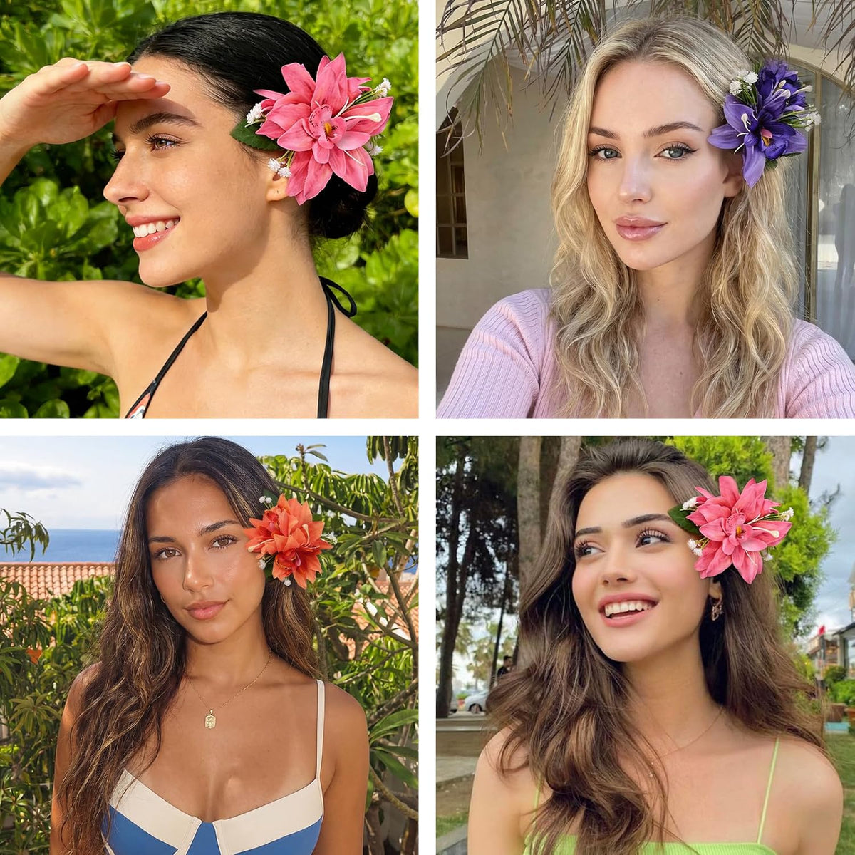 10 pc Hawaiian Flower Hair Clips for Women Hair Accessories-Hibiscus&Orchid