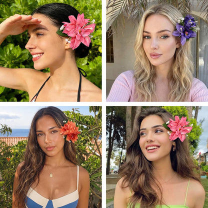 10 pc Hawaiian Flower Hair Clips for Women Hair Accessories-Hibiscus&Orchid