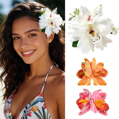 10 pc Hawaiian Flower Hair Clips for Women Hair Accessories-Hibiscus&Orchid