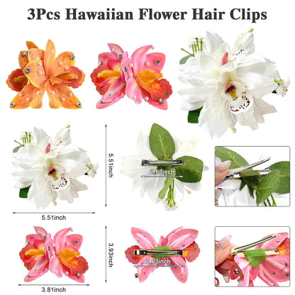 10 pc Hawaiian Flower Hair Clips for Women Hair Accessories-Hibiscus&Orchid