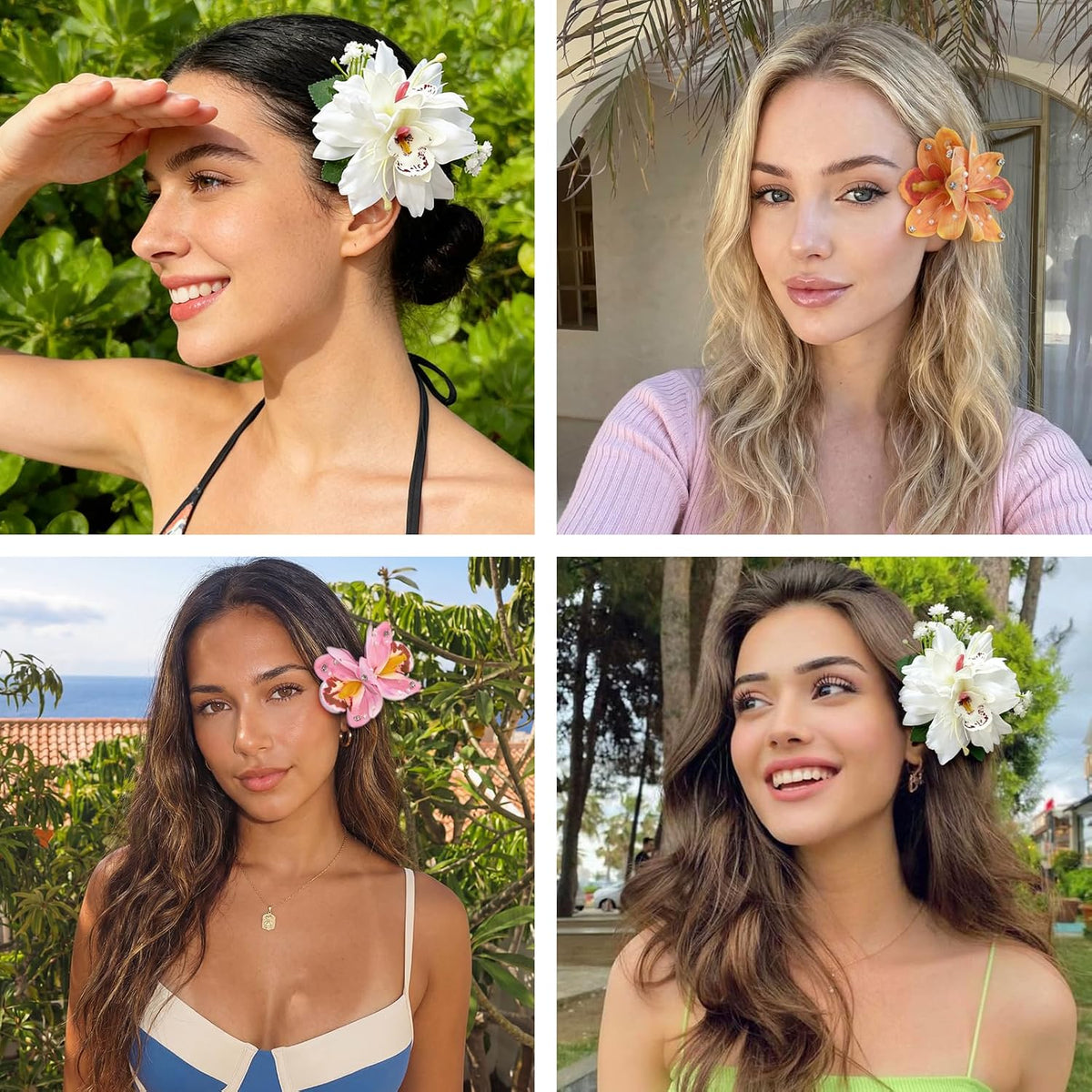 10 pc Hawaiian Flower Hair Clips for Women Hair Accessories-Hibiscus&Orchid