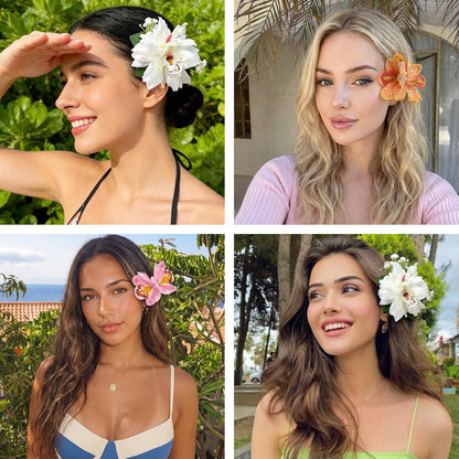 10 pc Hawaiian Flower Hair Clips for Women Hair Accessories-Hibiscus&Orchid
