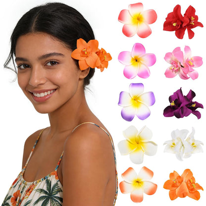 10 pc Hawaiian Flower Hair Clips for Women Hair Accessories-Hibiscus&Orchid