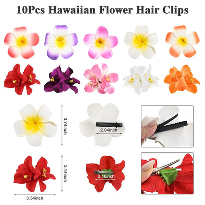 10 pc Hawaiian Flower Hair Clips for Women Hair Accessories-Hibiscus&Orchid