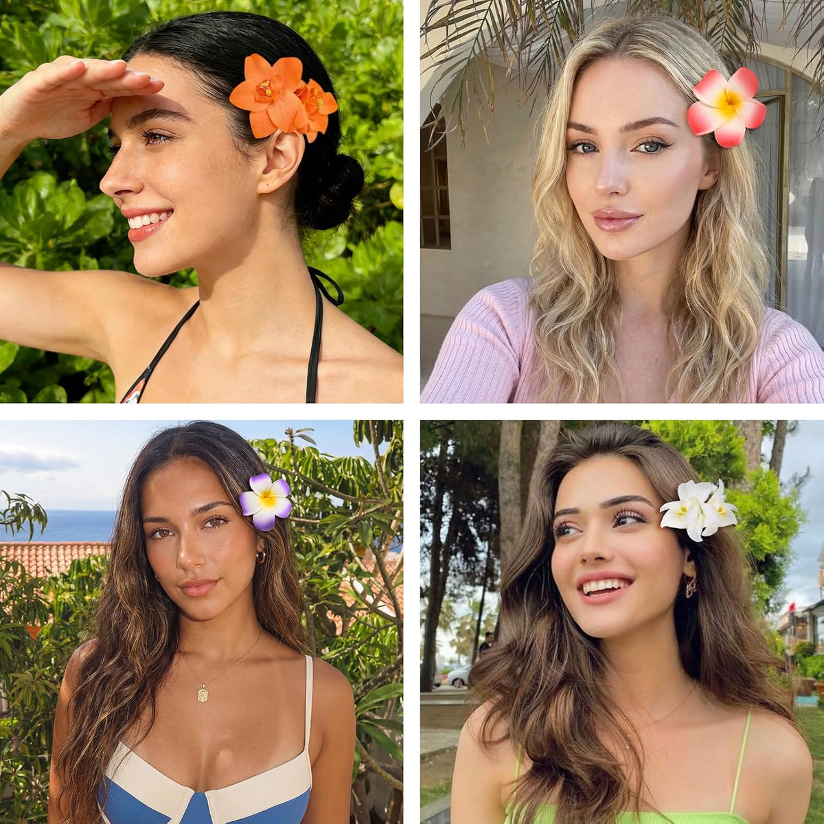 10 pc Hawaiian Flower Hair Clips for Women Hair Accessories-Hibiscus&Orchid