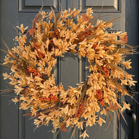 26 Inch Forsythia Fall Wreath for Front Door, Thanksgiving Harvest Decor | Large Artificial Autumn Wreath with Orange Berries, Rustic Farmhouse Home Decor for Porch, Wall & Seasonal Table Centerpiece