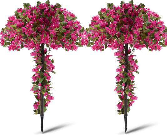 2 Pack 4ft Artificial Bougainvillea Trees for Outdoors Faux Bougainvillea Flowers Tree with Ground Spike Realistic Fake Topiary Plant Decorative for Front Porch Indoor Office Wedding Home