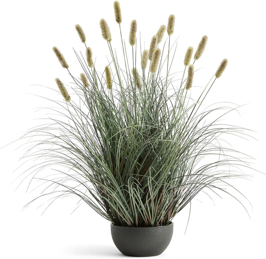 4ft Onion Grass Set of 2, Artificial Plant and Greenery, Fake Floor Plants Indoor Outdoor, Potted Faux Green Bristlegrass with Spikes, Large Size Horsetail Reed Grass, House Decorative