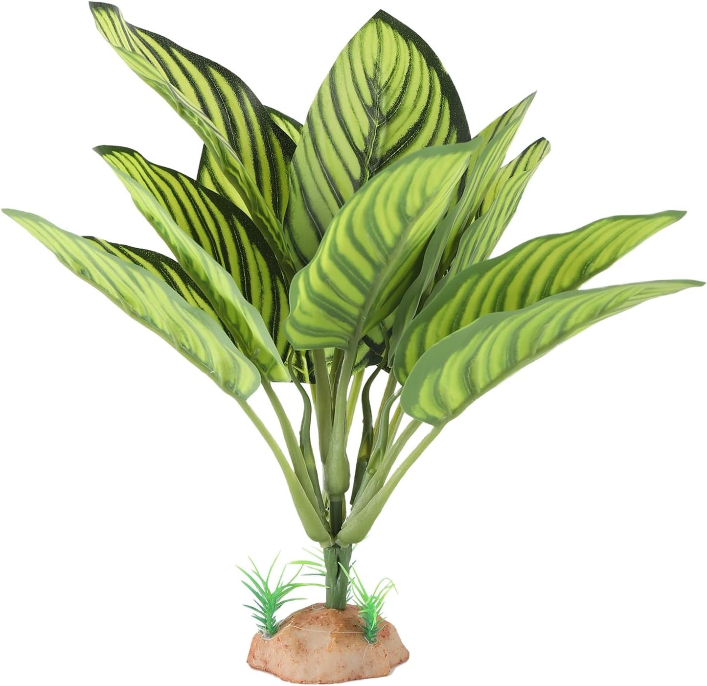 Reptile Terrarium Plants - Tortoise Habitat Accessories, Artificial Spider Plant for Gecko, Ball Python - Calathea Makoyana A
