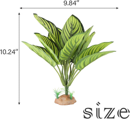 Reptile Terrarium Plants - Tortoise Habitat Accessories, Artificial Spider Plant for Gecko, Ball Python - Calathea Makoyana A