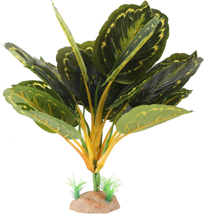 Reptile Terrarium Plants - Tortoise Habitat Accessories, Artificial Spider Plant for Gecko, Ball Python - Calathea Makoyana A