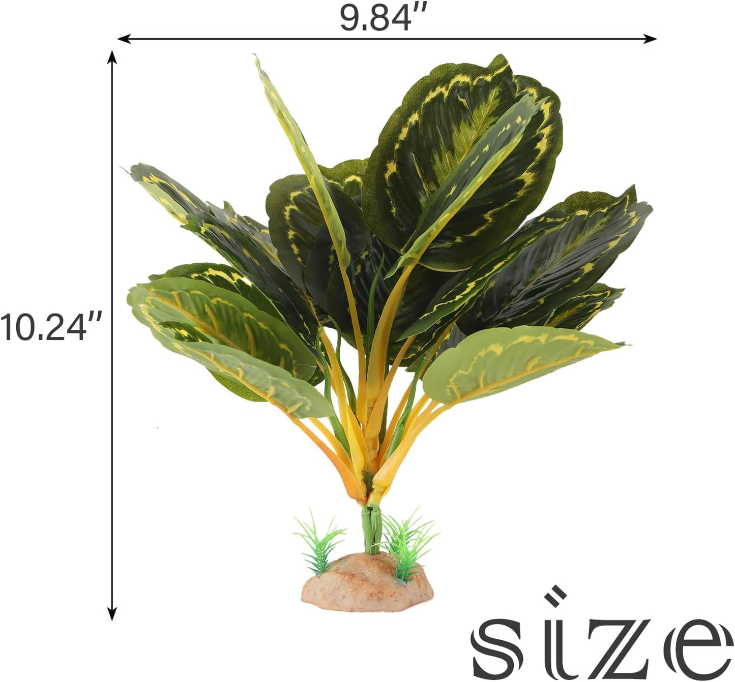 Reptile Terrarium Plants - Tortoise Habitat Accessories, Artificial Spider Plant for Gecko, Ball Python - Calathea Makoyana A