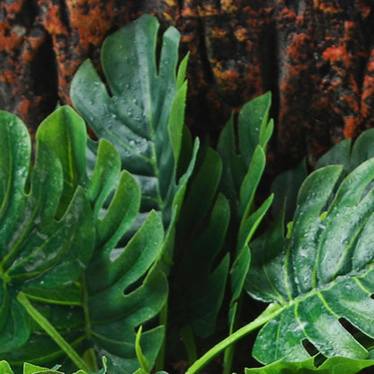 Reptile Terrarium Plants - Tortoise Habitat Accessories, Artificial Spider Plant for Gecko, Ball Python - Calathea Makoyana A