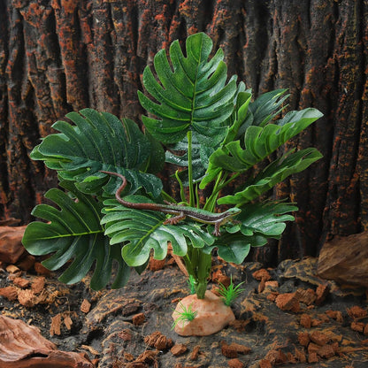 Reptile Terrarium Plants - Tortoise Habitat Accessories, Artificial Spider Plant for Gecko, Ball Python - Calathea Makoyana A