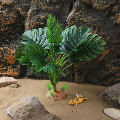Reptile Terrarium Plants - Tortoise Habitat Accessories, Artificial Spider Plant for Gecko, Ball Python - Calathea Makoyana A