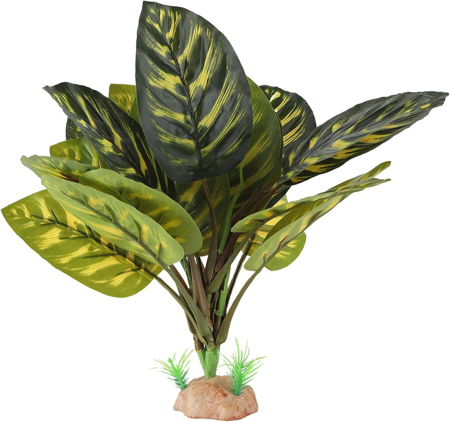 Reptile Terrarium Plants - Tortoise Habitat Accessories, Artificial Spider Plant for Gecko, Ball Python - Calathea Makoyana A