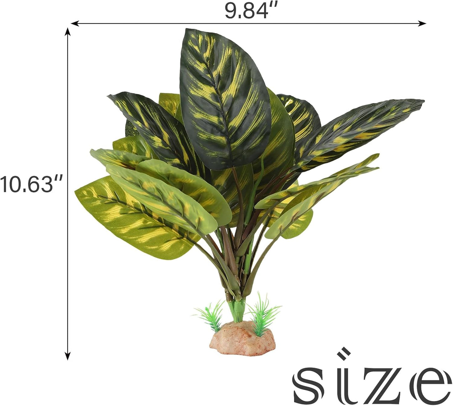 Reptile Terrarium Plants - Tortoise Habitat Accessories, Artificial Spider Plant for Gecko, Ball Python - Calathea Makoyana A