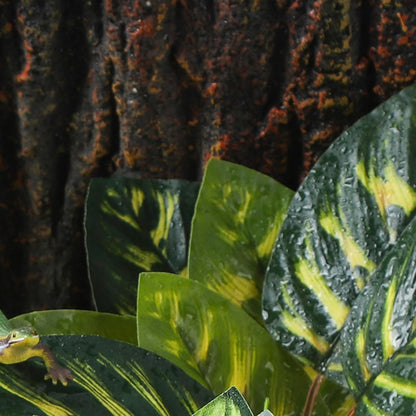 Reptile Terrarium Plants - Tortoise Habitat Accessories, Artificial Spider Plant for Gecko, Ball Python - Calathea Makoyana A