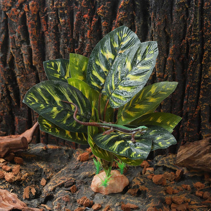 Reptile Terrarium Plants - Tortoise Habitat Accessories, Artificial Spider Plant for Gecko, Ball Python - Calathea Makoyana A