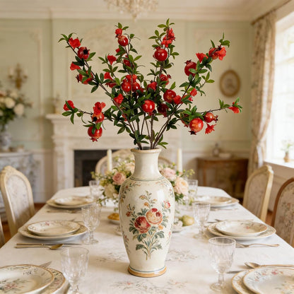 4pcs Red Berry Stems Pomegranate Faux Flowers with Fake Fall Leaves Artificial Fruits Decor Tall Branches for Vase Room Christmas Home Wedding Thanksgiving Centerpieces Arrangements Party Decoration