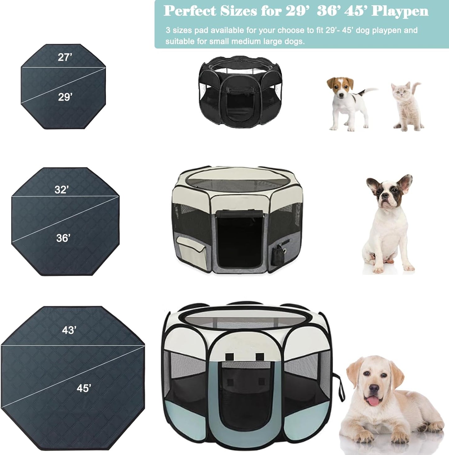 Hexagon Washable Liner for Small Animal Playpen, Portable Reusable Guinea Pig Playpen Pad Hamster Cage Pee Pad Super Absorbent Indoor Waterproof Anti-Slip for Rabbit Bunny (Grey)