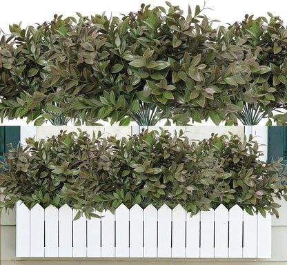 6 Bundles Artificial Greenery Stems, 14.5" Fake Lucky Bamboo Leaves Faux Outdoor Plants UV Resistant Plastic Shrubs for Outside Home Room Garden Patio Front Porch Farmhouse Pathway Indoor Decorations
