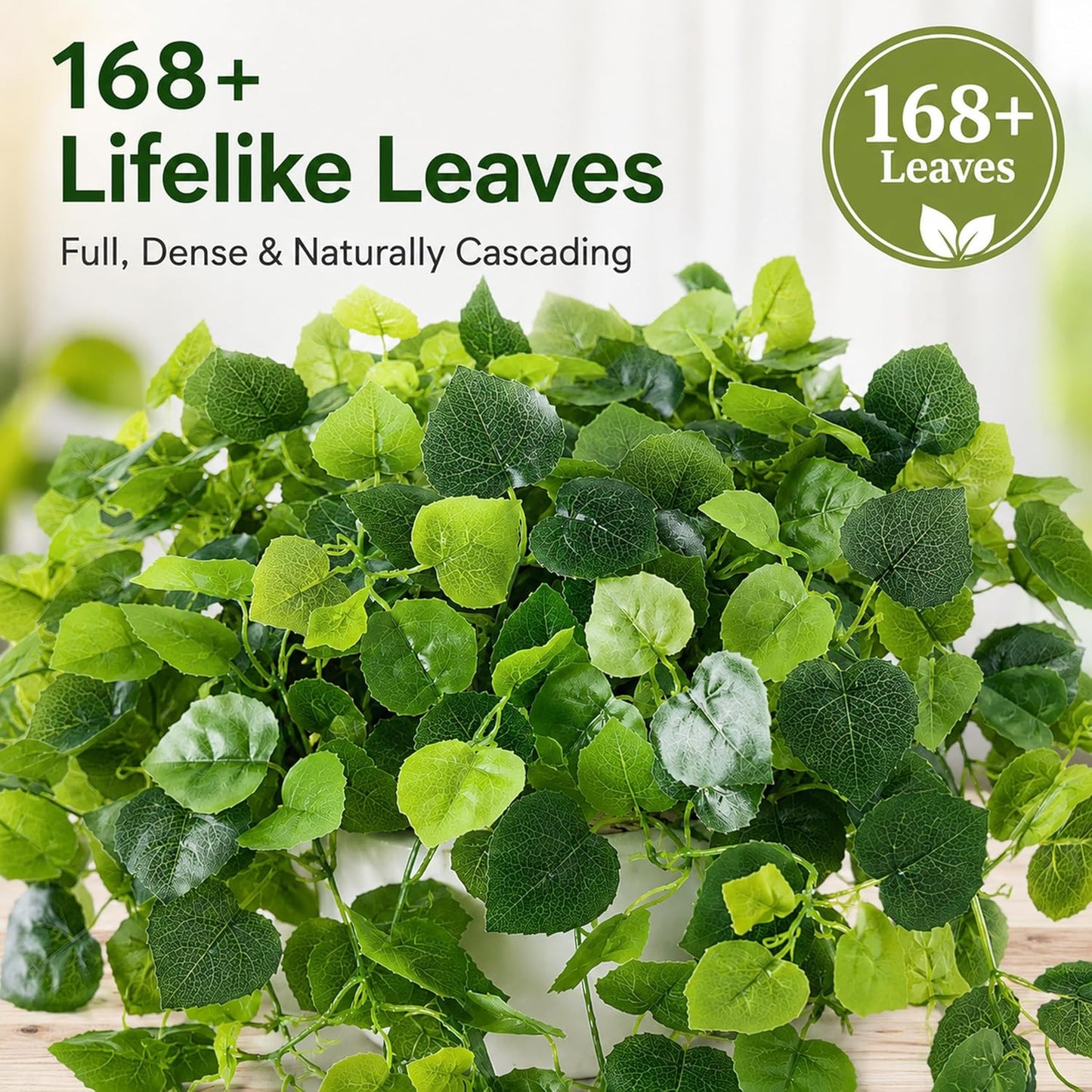36" Faux Hanging Ivy Plant in Minimalist White Pot, Fake Pothos Artificial Hanging Plant with 168 Lush Leaves & Pebble Topping, Fake Greenery for Shelf Bathroom Office Decor, 1 Pack