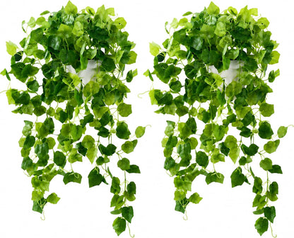 36" Faux Hanging Ivy Plant in Minimalist White Pot, Fake Pothos Artificial Hanging Plant with 168 Lush Leaves & Pebble Topping, Fake Greenery for Shelf Bathroom Office Decor, 1 Pack