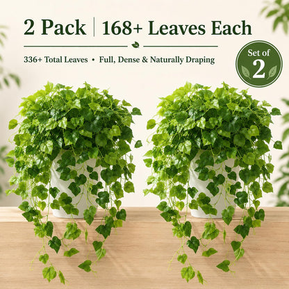 36" Faux Hanging Ivy Plant in Minimalist White Pot, Fake Pothos Artificial Hanging Plant with 168 Lush Leaves & Pebble Topping, Fake Greenery for Shelf Bathroom Office Decor, 1 Pack