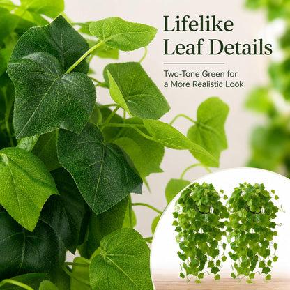 36" Faux Hanging Ivy Plant in Minimalist White Pot, Fake Pothos Artificial Hanging Plant with 168 Lush Leaves & Pebble Topping, Fake Greenery for Shelf Bathroom Office Decor, 1 Pack