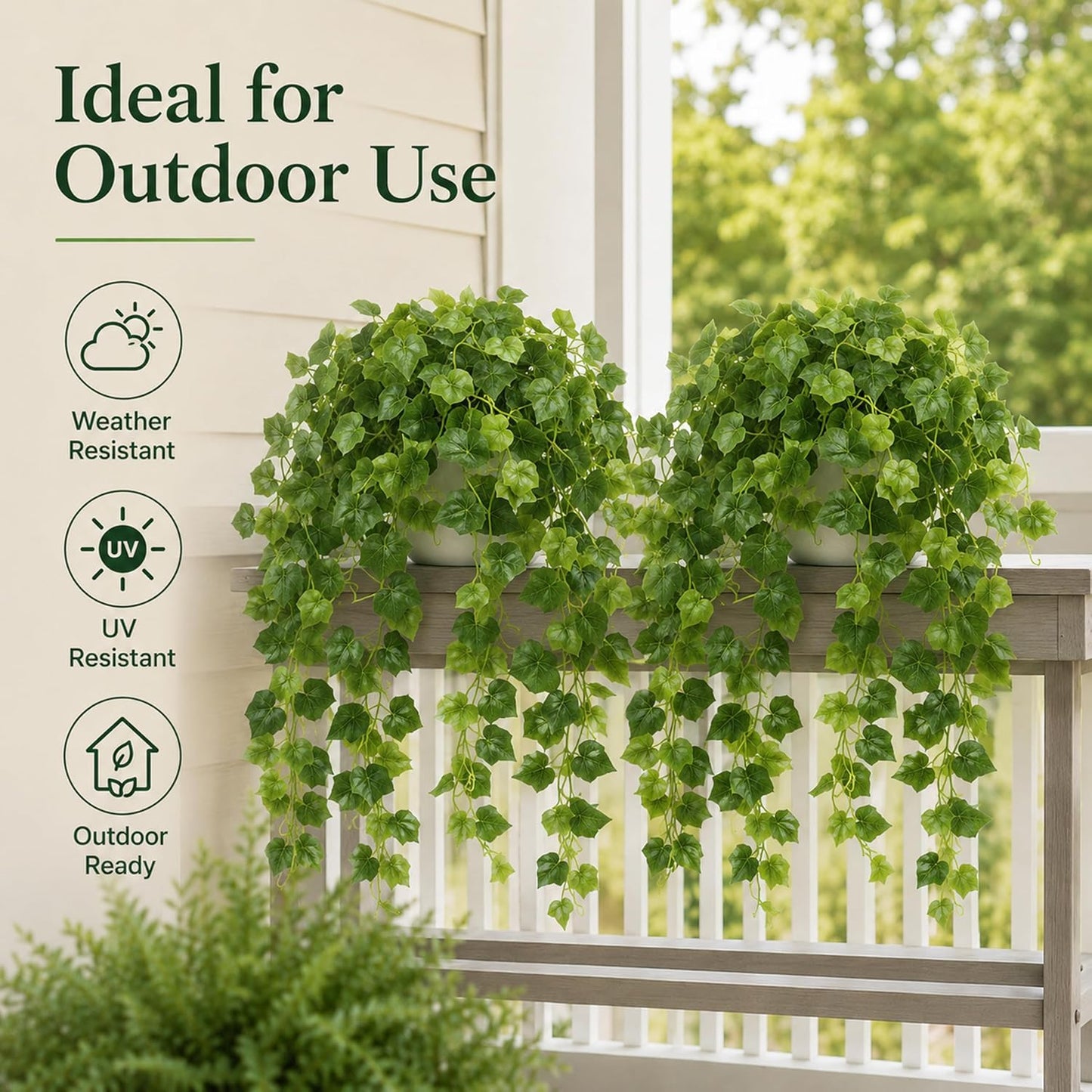 36" Faux Hanging Ivy Plant in Minimalist White Pot, Fake Pothos Artificial Hanging Plant with 168 Lush Leaves & Pebble Topping, Fake Greenery for Shelf Bathroom Office Decor, 1 Pack