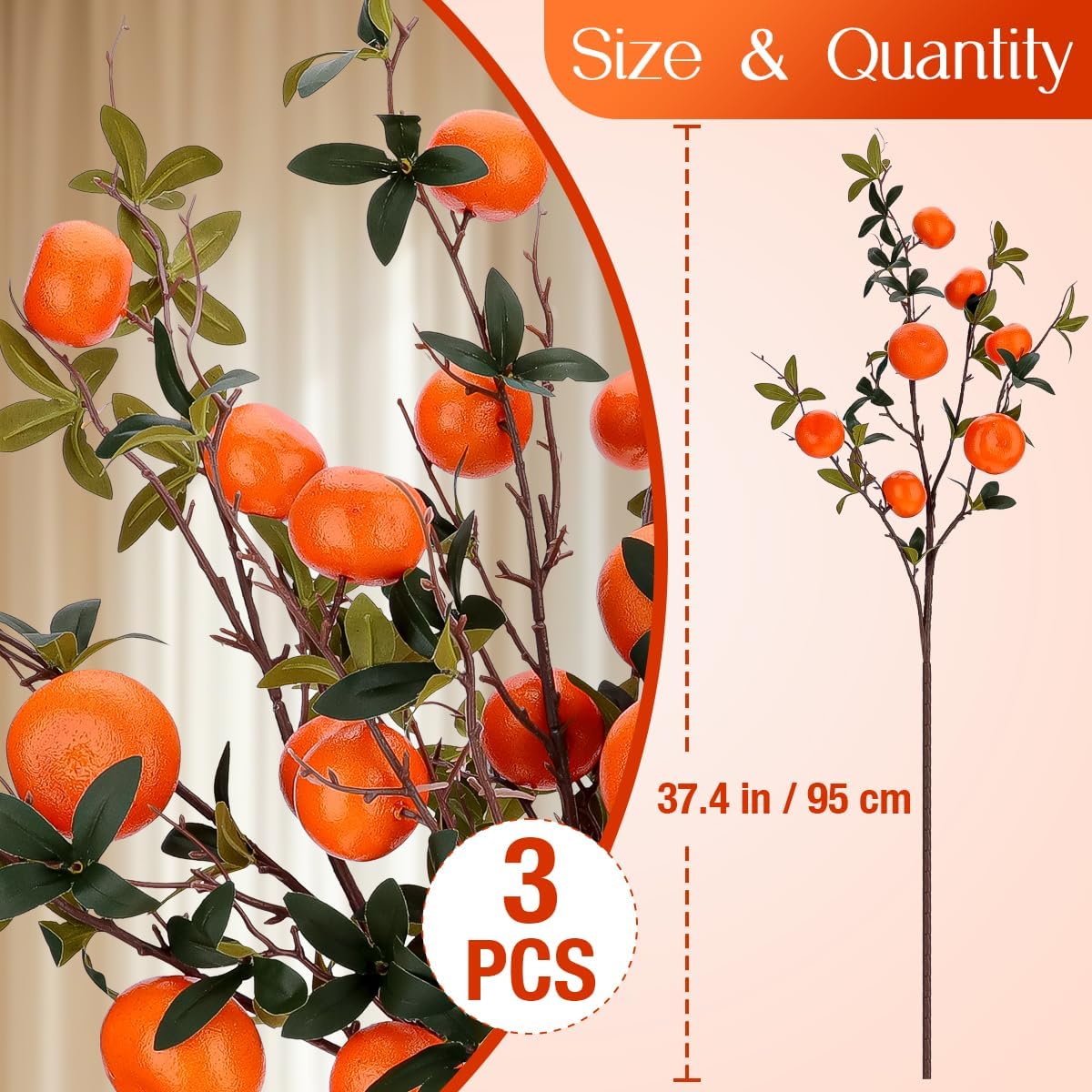 5 Pcs Fake Peach Branch Decoration Mini Artificial Peaches Fruit Stem Bouquet Realistic Lifelike Simulation Branches Model for Vase Window Display