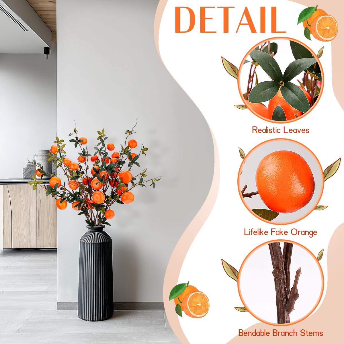 5 Pcs Fake Peach Branch Decoration Mini Artificial Peaches Fruit Stem Bouquet Realistic Lifelike Simulation Branches Model for Vase Window Display