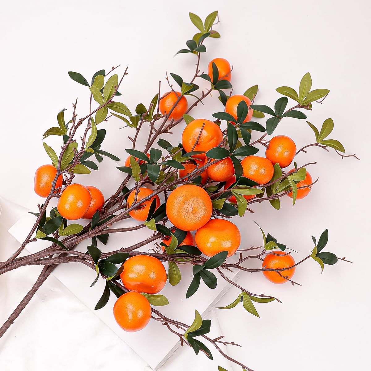 5 Pcs Fake Peach Branch Decoration Mini Artificial Peaches Fruit Stem Bouquet Realistic Lifelike Simulation Branches Model for Vase Window Display