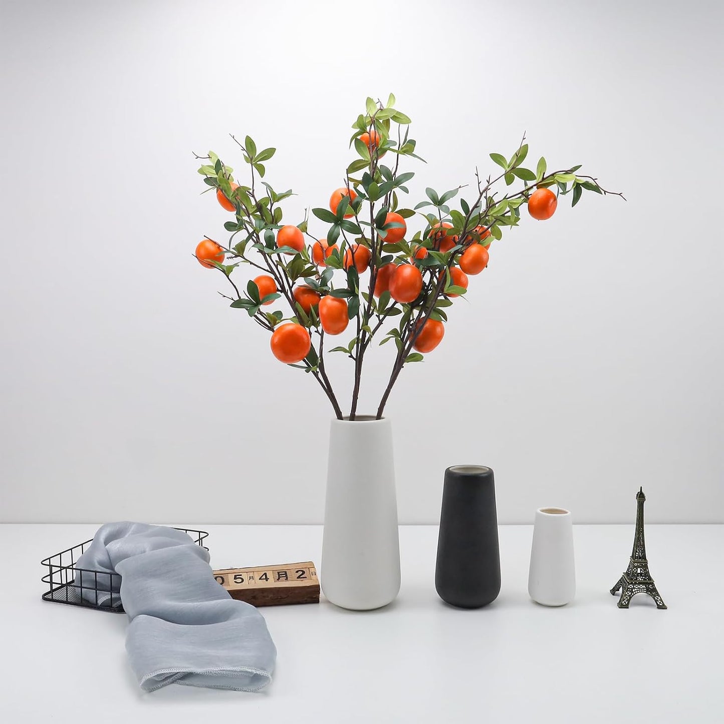 5 Pcs Fake Peach Branch Decoration Mini Artificial Peaches Fruit Stem Bouquet Realistic Lifelike Simulation Branches Model for Vase Window Display