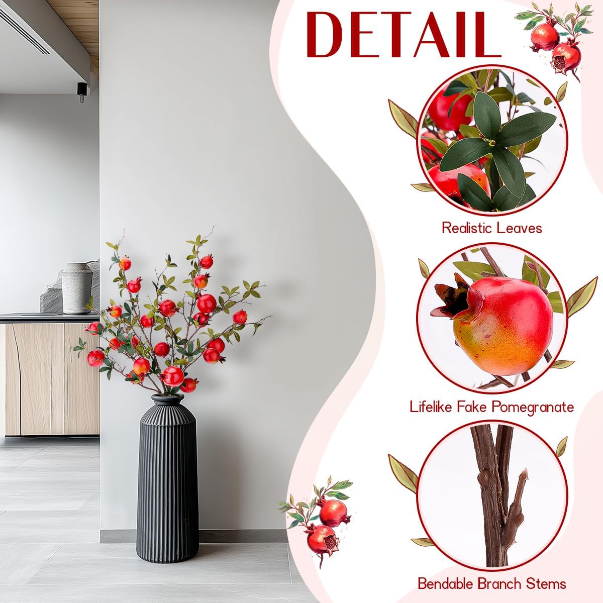 5 Pcs Fake Peach Branch Decoration Mini Artificial Peaches Fruit Stem Bouquet Realistic Lifelike Simulation Branches Model for Vase Window Display