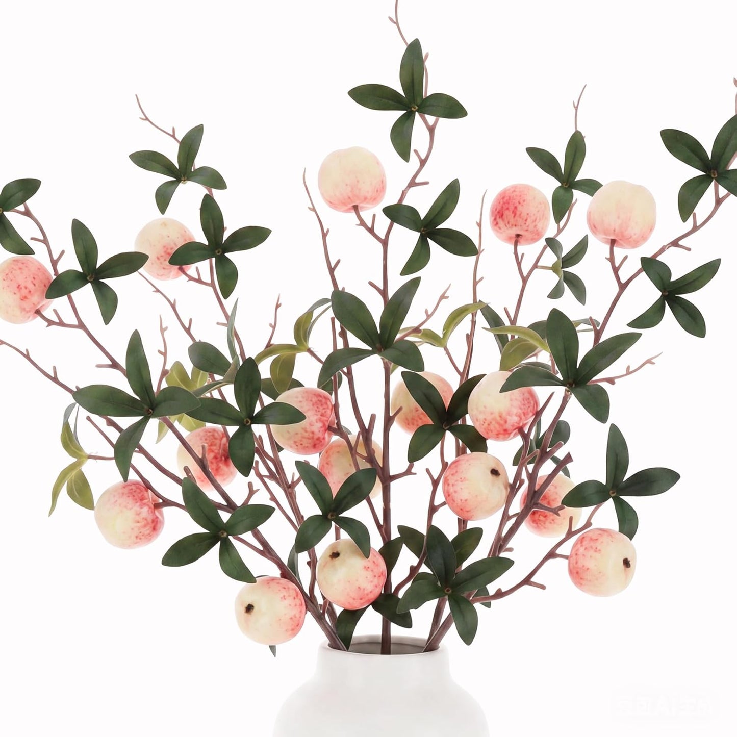 5 Pcs Fake Peach Branch Decoration Mini Artificial Peaches Fruit Stem Bouquet Realistic Lifelike Simulation Branches Model for Vase Window Display