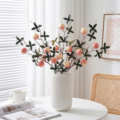 5 Pcs Fake Peach Branch Decoration Mini Artificial Peaches Fruit Stem Bouquet Realistic Lifelike Simulation Branches Model for Vase Window Display