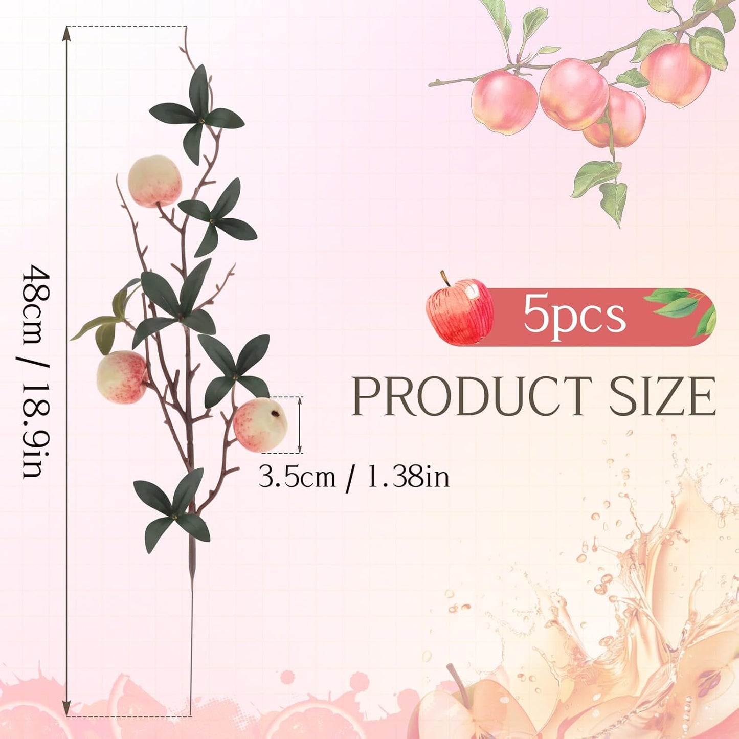 5 Pcs Fake Peach Branch Decoration Mini Artificial Peaches Fruit Stem Bouquet Realistic Lifelike Simulation Branches Model for Vase Window Display