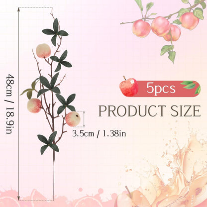 5 Pcs Fake Peach Branch Decoration Mini Artificial Peaches Fruit Stem Bouquet Realistic Lifelike Simulation Branches Model for Vase Window Display