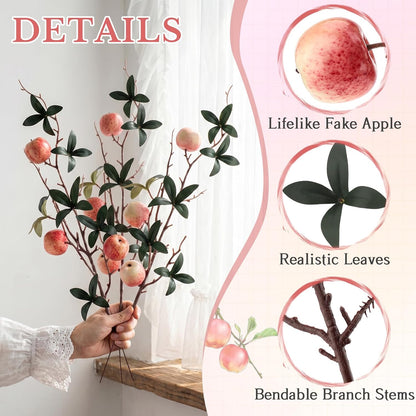 5 Pcs Fake Peach Branch Decoration Mini Artificial Peaches Fruit Stem Bouquet Realistic Lifelike Simulation Branches Model for Vase Window Display