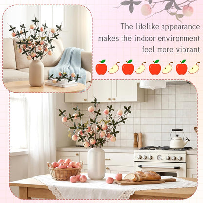 5 Pcs Fake Peach Branch Decoration Mini Artificial Peaches Fruit Stem Bouquet Realistic Lifelike Simulation Branches Model for Vase Window Display